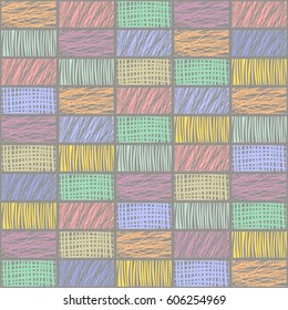 Seamless vector geometrical pattern with rhombus, squares. endless background with hand drawn textured geometric figures. Pastel Graphic illustration Template for wrapping, web backgrounds, wallpaper