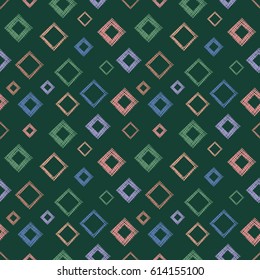 Seamless vector geometrical pattern with rhombus, squares. endless background with hand drawn textured geometric figures. Pastel Graphic illustration Template for wrapping, web backgrounds, wallpaper