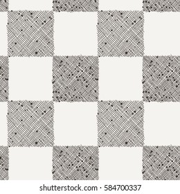 Seamless vector geometrical pattern with scribble dotted squares. Simple ornament