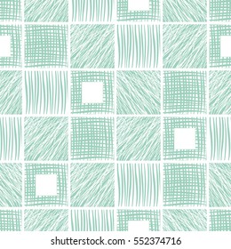 Seamless vector geometrical pattern with squares. Blue pastel endless background with hand drawn textured geometric figures. Graphic illustration Template for wrapping, web backgrounds, wallpaper