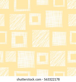 Seamless vector geometrical pattern with squares. Yellow endless background with hand drawn textured geometric figures. Graphic illustration Template for wrapping, web backgrounds, wallpaper.