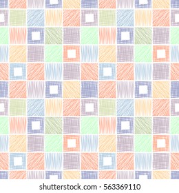 Seamless vector geometrical pattern with squares. Colorful background with hand drawn textured geometric figures Graphic illustration Template for wrapping, web backgrounds, wallpaper, print, surface