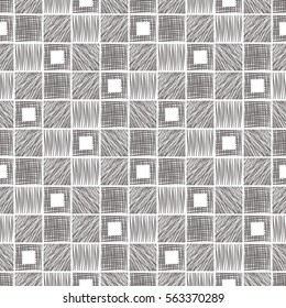 Seamless vector geometrical pattern with squares. Gray background with hand drawn textured geometric figures. Graphic illustration Template for wrapping, web backgrounds, wallpaper, print, surface.