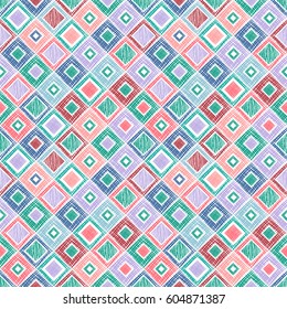 Seamless vector geometrical pattern with squares. endless background with hand drawn textured geometric figures. Pastel Graphic illustration Template for wrapping, web backgrounds, wallpaper