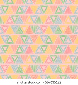 Seamless vector geometrical pattern with triangles. pastel endless background with hand drawn textured geometric figures. Graphic illustration, print for wrapping, background, cover, surface