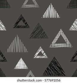Seamless vector geometrical pattern with triangles, rectangles. endless background with hand drawn textured geometric figures. Pastel Graphic illustration Template for wrapping, web backgrounds.