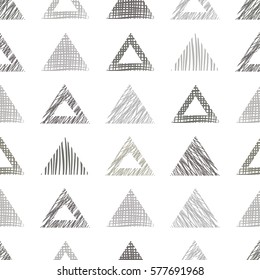 Seamless vector geometrical pattern with triangles, rectangles. endless background with hand drawn textured geometric figures. Pastel Graphic illustration Template for wrapping, web backgrounds.