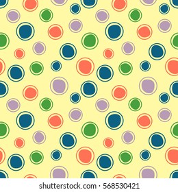 Seamless vector geometrical pattern. Yellow endless background with hand drawn circles. Graphic illustration. Print for cover, fabric, wrapping, background.