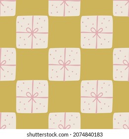 Seamless vector gift box pattern. Celebration background. Stylish pattern for design, fabric, textile etc.