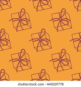Seamless vector gift box pattern. Hand drawn present  illustration. Background for fabric, textile design and wallpaper