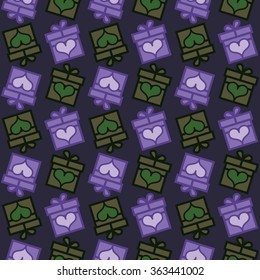 Seamless vector Gift pattern, gift boxes with hearts. Valentine's day background