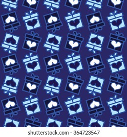Seamless vector Gift pattern, gift boxes with hearts. Valentine's day background