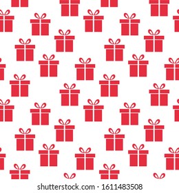 Seamless vector Gift pattern, red gift boxes on white background.