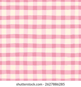 Seamless vector gingham pattern in pink color. Soft country chequered background. Picnic blanket, kitchen tablecloth, wallpaper, wrapping paper design