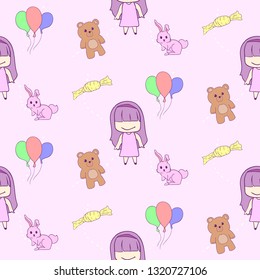 seamless vector girl doodle pattern