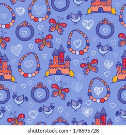 Seamless vector girly princess pattern