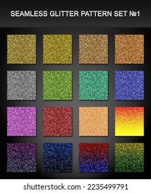 Patrón de brillo vectorial sin foco. Juego de oro, plata, metal, rojo, azul y glamour para fiesta de celebración y navidad o año nuevo