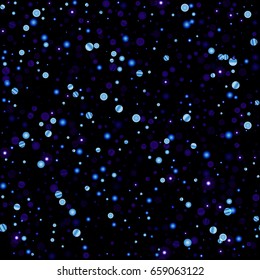 Seamless vector glowing light glitter background. Galaxy magic confetti print made of blue circles on a black. Shiny endless design in eps 10. Good for banners, posters, cards.