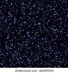 Seamless vector glowing light glitter background. Galaxy magic confetti print made of blue stars, circles, rectangles on a black. Shiny endless design in eps 10. Good for banners, posters, cards.