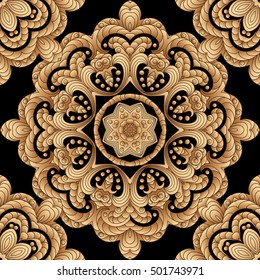 Seamless vector gold hand drawn pattern, pattern can be used for wallpaper, pattern fills, surface textures. Medieval pattern in the Baroque style