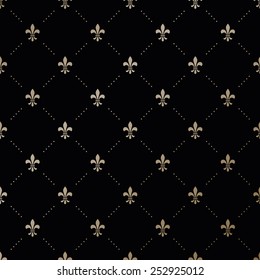 Seamless vector gold pattern with Fleur-de-lis on a black background