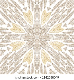 Seamless vector golden - beige woven ornamental texture on white background
