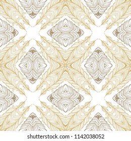 Seamless vector golden - beige woven ornamental texture on white background