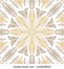Seamless vector golden - beige woven ornamental texture on white background