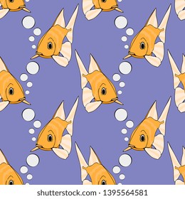Seamless Vector Golden Fish Illustration Pattern