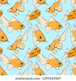 Seamless Vector Golden Fish Illustration Pattern