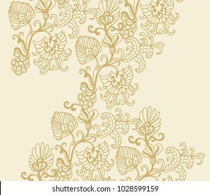 Seamless vector golden floral border ornament on beige background