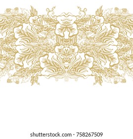 Seamless vector golden floral border ornament on white background