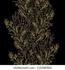 Seamless vector golden floral flow on dark background
