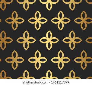Seamless vector golden floral pattern repeat elements. Gold geometrical background for fabric, web, textile, design, banner.