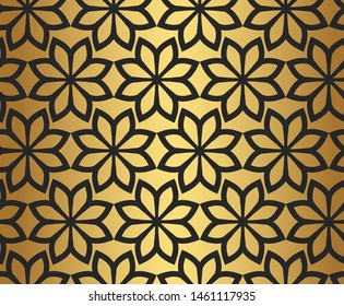 Seamless vector golden floral pattern repeat elements. Gold geometrical background for fabric, web, textile, design, banner.