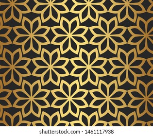 Seamless vector golden floral pattern repeat elements. Gold geometrical background for fabric, web, textile, design, banner.