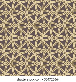 Seamless vector golden ornament with brown background. Modern stylish geometric pattern with repeating elements