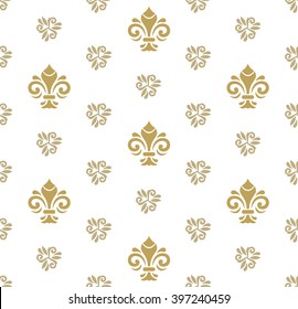 Seamless vector golden ornament. Modern geometric pattern with royal lilies