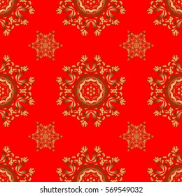 Seamless vector golden ornament. Modern geometric seamless pattern with gold repeating elements on a red background.