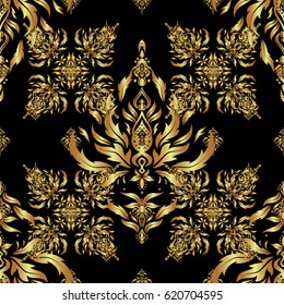 Seamless vector golden ornament. Modern geometric seamless pattern with gold repeating elements on a black background.