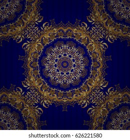 Seamless vector golden ornament. Modern geometric seamless pattern with gold repeating elements on a blue background.