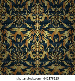 Seamless vector golden ornament. Modern geometric seamless pattern with gold repeating elements on a blue background.