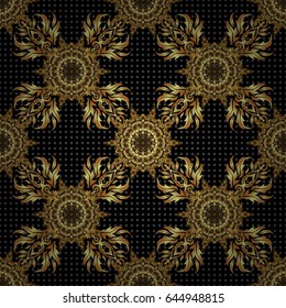 Seamless vector golden ornament. Modern geometric seamless pattern with gold repeating elements on a black background.