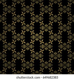 Seamless vector golden ornament. Modern geometric seamless pattern with gold repeating elements on a black background.