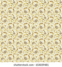 Seamless vector golden ornament. Modern geometric seamless pattern with gold repeating elements on a beige background.