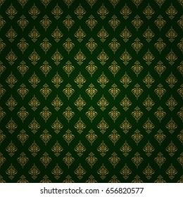 Seamless vector golden ornament. Modern geometric seamless pattern with gold repeating elements on a green background.