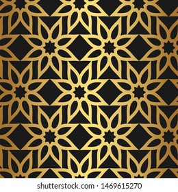 Seamless vector golden pattern. Repeat geometric flowers background. 10 eps gold  design for fabric, textile, cover, wrapping, advertising banner.