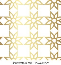 Seamless vector golden pattern. Repeat geometric flowers background. 10 eps gold  design for fabric, textile, cover, wrapping, advertising banner.