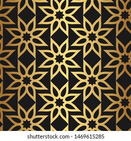 Seamless vector golden pattern. Repeat geometric flowers background. 10 eps gold  design for fabric, textile, cover, wrapping, advertising banner.