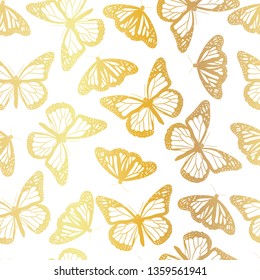 Seamless vector golden silhouette of  butterflies pattern/ Black and gold butterfly background